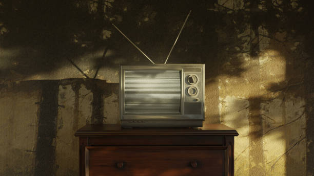 istock 3d rendering of a haunted room with an old television with bright static screen 1369131000