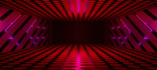 istock Robotic Corridor Hangar Basement Underground Hallway Vibrant with Dark Magenta Colors Reflective Background Wallpaper Alien Futuristic Concept Used As Background 3D Rendering 1369132476