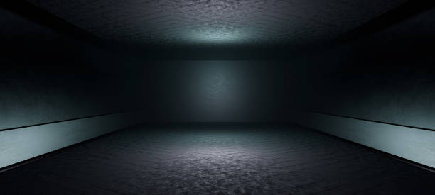 Empty dark room, Modern Futuristic Sci Fi Background. 3D illustration