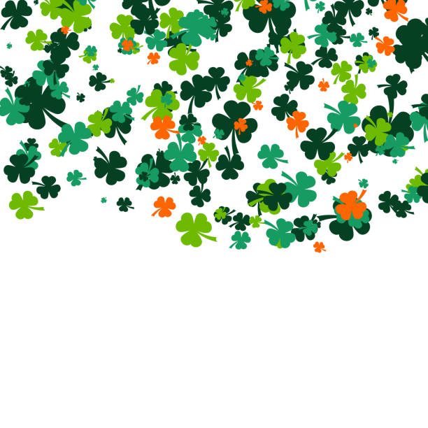 떨어지는 녹색과 오렌지 클로버 잎, 세인트 패트릭의 날 벡터 배경 - st patricks day day abstract backgrounds stock illustrations