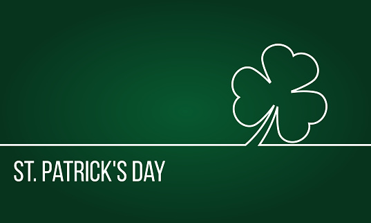 white outline clover leaf on green gradient background, st. patrick's day card or social media post vector template