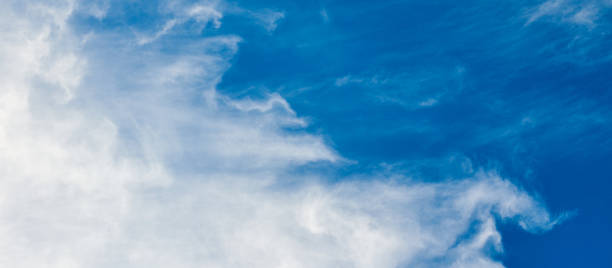 istock Cirrus clouds on blue sky, copy space, beautiful cirrus white clouds on blue day sky for background 1369136703