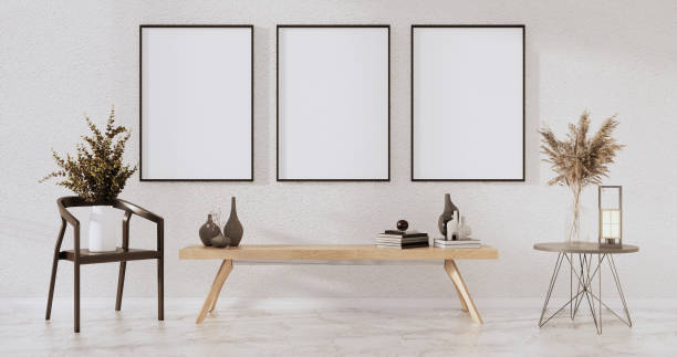 istock Mock up empty picture frame on the white wall of the room.3D rendering 1369137034