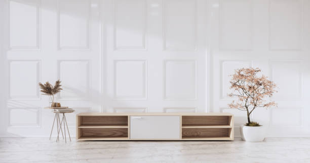 istock Cabinet wooden design on white room interior modern style.3D rendering 1369137103