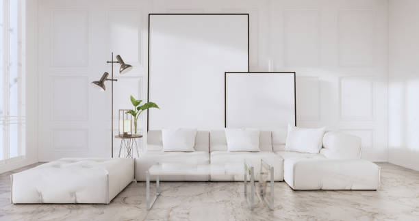 istock Mock up empty picture frame on the white wall of the room.3D rendering 1369137186