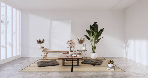 istock Mockup Minimalist modern room japanese white style.3D rendering 1369137215
