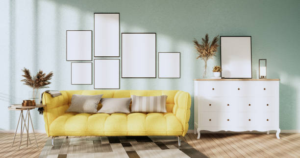 istock Mock up empty picture frame on the mint wall of the room.3D rendering 1369137375