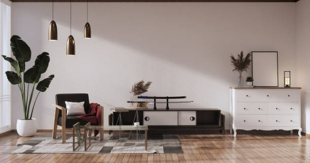istock Mock up empty picture frame on the white wall of the room.3D rendering 1369137401