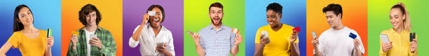 istock Excited multiethnic people using cellphone and credit card 1369139426
