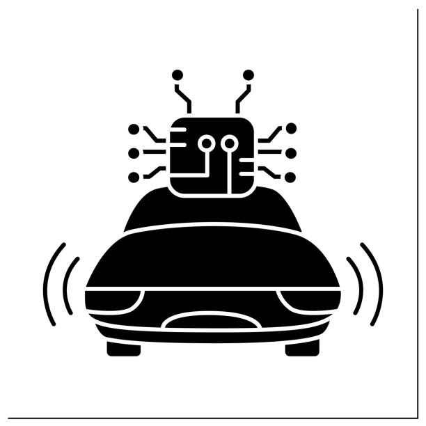 ilustrações de stock, clip art, desenhos animados e ícones de self-driving car glyph icon - car symbol engine stability