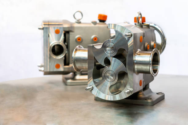 cross section show detail inside of High technology and quality rotary or lobe gear vacuum pump for industrial on table stock photo
