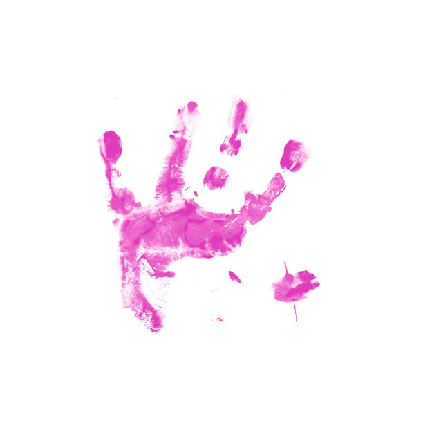 istock Children palm  in paint on a white background 1369142888