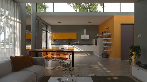 istock Kitchen View with a Glass Ceiling from the Living Room in Natural Daylight 1369143281