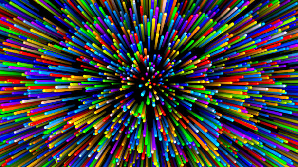 Abstract colored background 3d. Multicolor lines and shapes on an empty black background. High quality 3d illustration