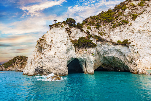 Keri caves and cliff in Zakynthos, Greece. Ionian sea. Popular landmark