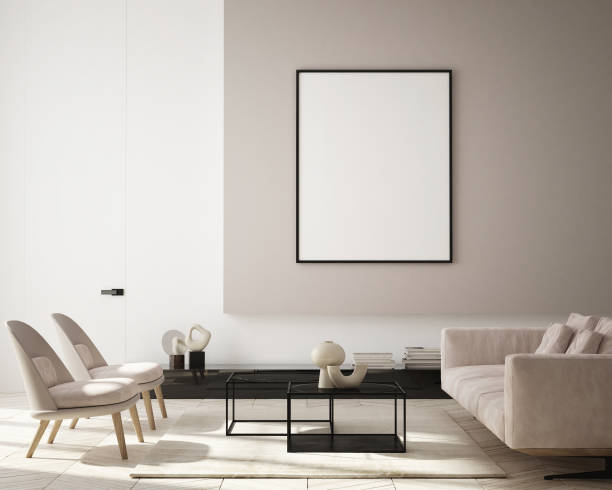 istock mock up poster frame in modern interior background, living room, Scandinavian style, 3D render, 3D illustration 1369145610