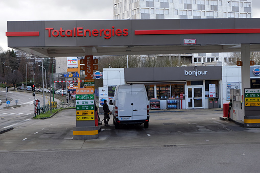 Vannes, France, February 7, 2022: Total Energies gas station in Vannes in Brittany
