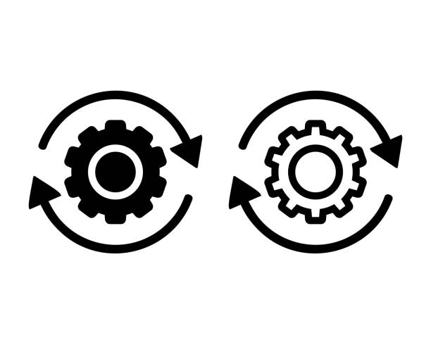 Gear with reload, refresh icon. Workflow , processing design concept. Gear with reload, refresh icon. Workflow , processing design concept. Vector illustration co ordination stock illustrations