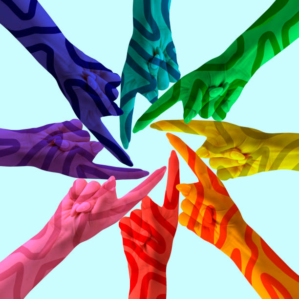 istock Contemporary art collage. Composition with multicolored human hands gesturing isolated on light background. Concept of diversity, friendship, rights, peace 1369149174