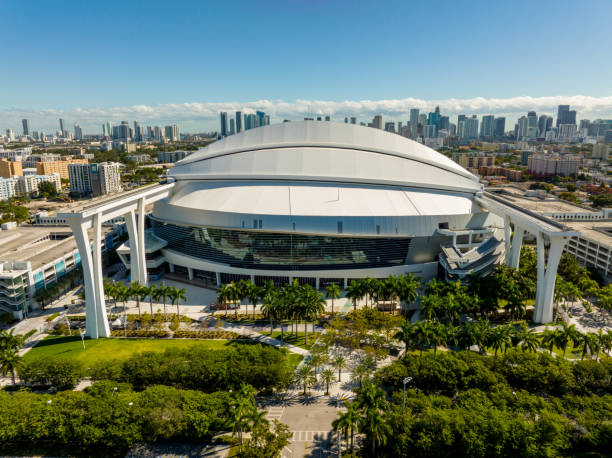 Aerial panorama Loan Depot Park Miami stock photo