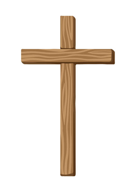 christliche illustration des holzkreuzes. frohe ostern bild. - cross stock-grafiken, -clipart, -cartoons und -symbole