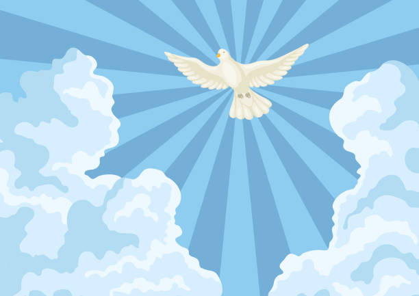 istock Christian illustration of sky with clouds and cross. Happy Easter image. 1369154960