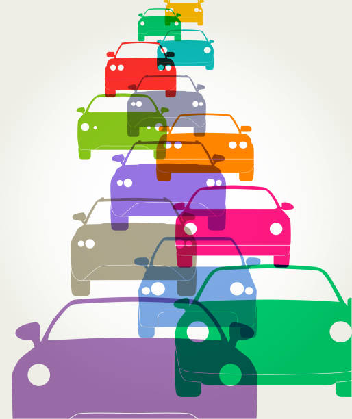 ilustraciones, imágenes clip art, dibujos animados e iconos de stock de iconos de coche estilizados - traffic jam traffic sports utility vehicle car