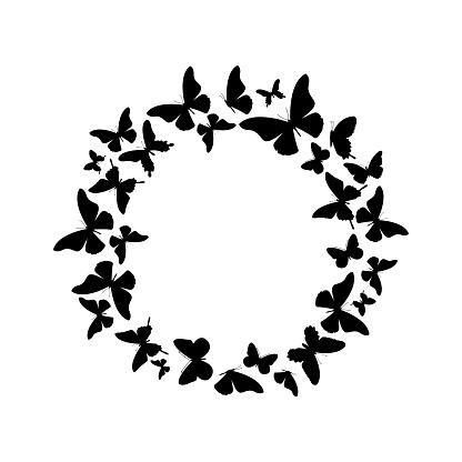 Frame with butterflies. Vector wreath from butterflies isolated on white background.
