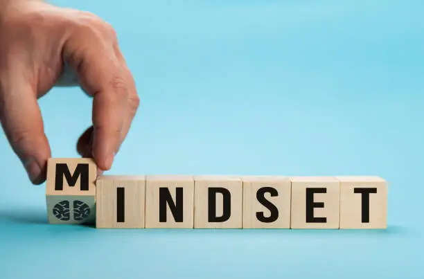 Mindset Word Written In Wooden Cube, business concept. Mindset banner. Minimal aesthetics. Mindset Concept.