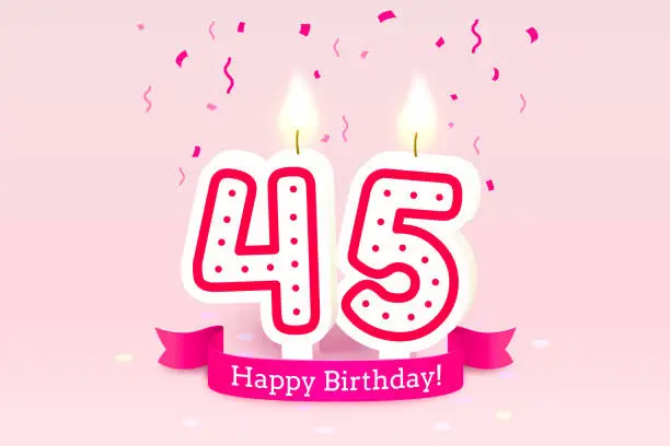 Vector illustration of Happy Birthday years. 45 anniversary of the birthday, Candle in the form of numbers. Vector