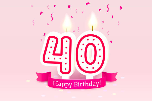 ilustraciones, imágenes clip art, dibujos animados e iconos de stock de feliz cumpleaños años. 40 aniversario del cumpleaños, vela en forma de números. vector - 40 44 years