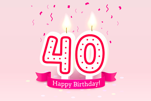 Happy Birthday years. 40 anniversary of the birthday, Candle in the form of numbers. Vector illustration