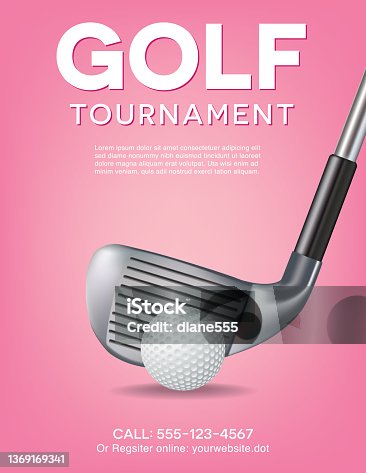 istock Gold Tournament Invitation Template With Golf Club And Ball 1369169341