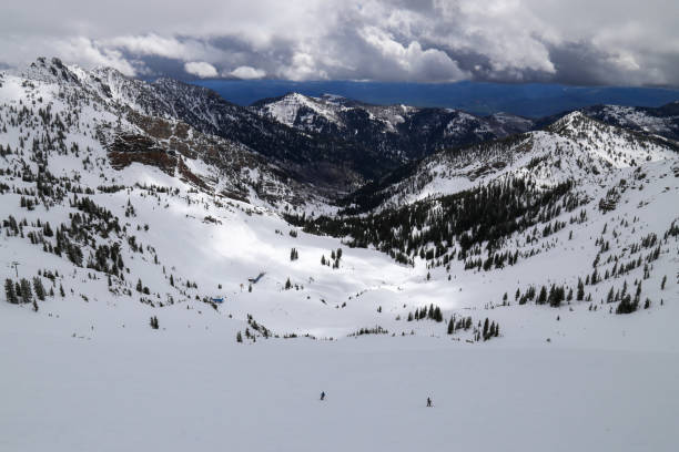 istock Alpine skiing at Snowbird Ski Resort in Utah 1369169423