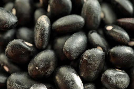 Close up photo of raw black beans