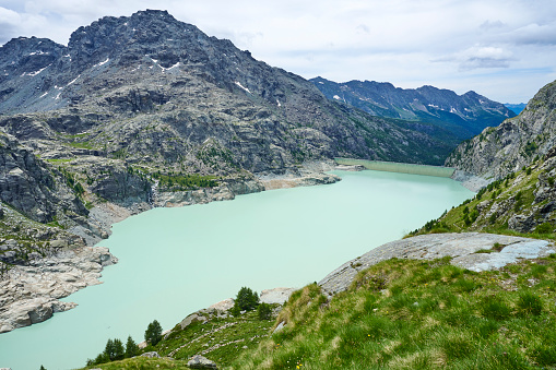 The Alpe Gera Lake, an artificial basin in Valmalenco. Lombardy. Italy