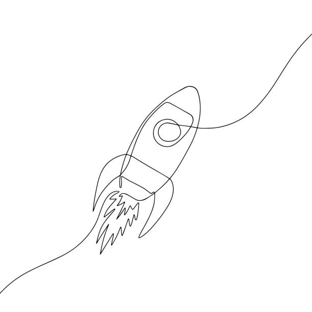 ilustrações de stock, clip art, desenhos animados e ícones de rocket. hand-drawn illustration. line art. - taking off illustrations
