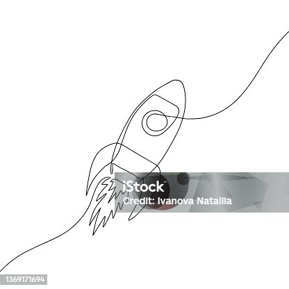 istock Rocket. Hand-drawn illustration. Line art. 1369171694