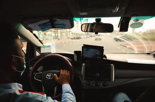 Driving in Dubai Taxi stock photo