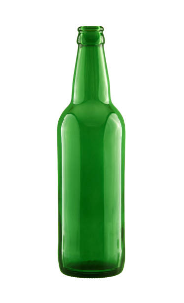 Empty green glass bottle isolated stock photo