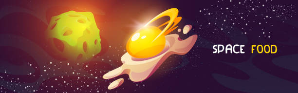 istock Space food poster with egg and cheese in cosmos 1369177022