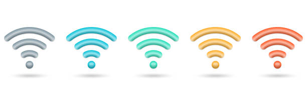 wifi 3dアイ��コンセット。ワイヤレス ネットワーク信号シンボル。インターネットサイン。wi fi放送のコンセプト。ベクターの図。 - wifi zone点のイラスト素材／クリップアート素材／マンガ素材／アイコン素材