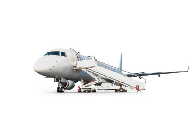 istock Passenger airplane with air-stairs isolated on white background 1369178446