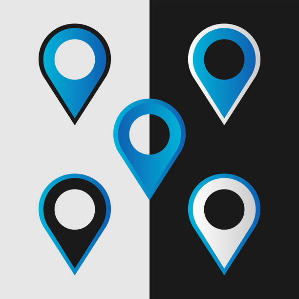 wektorowa niebiesko-biała ikona pinezki mapy. - thumbtack office supply multi colored three dimensional shape stock illustrations