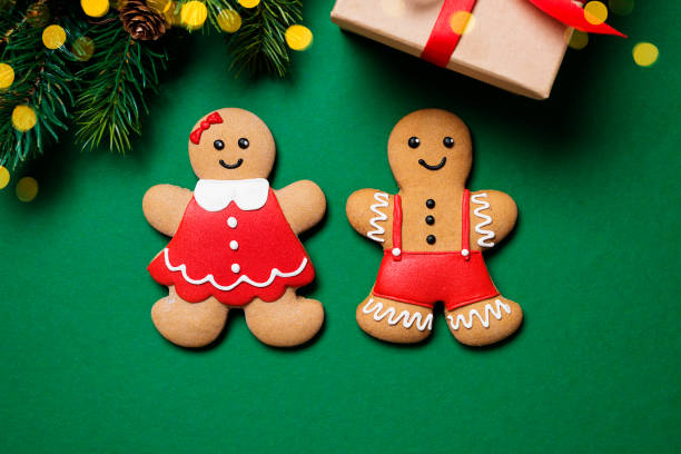 istock Christmas background with Gingerbread couple 1369180608