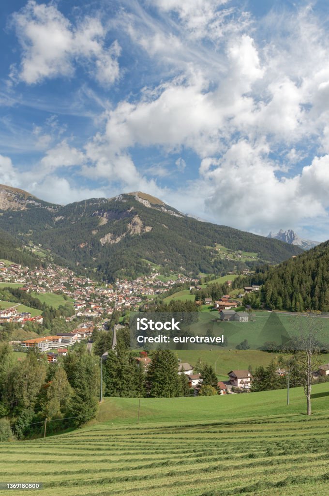view to Village of Ortisei or Sankt Ulrich,Val Gardena,South Tirol,Italy Alto Adige - Italy Stock Photo