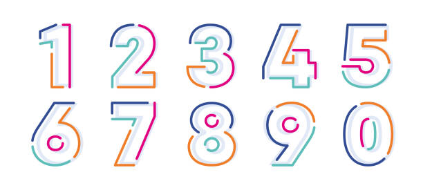 illustrazioni stock, clip art, cartoni animati e icone di tendenza di numeri astratti, set lineare colorato. linee numeriche moderne con nuovi colori pop art. - number