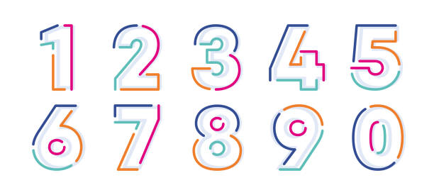 추상 숫자, 다채로운 선형 세트. 새로운 팝 아트 색상과 현대 숫자 라인. - 1 stock illustrations