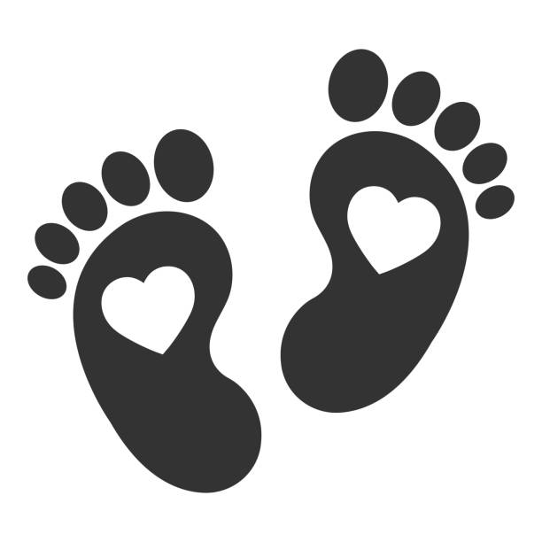 stockillustraties, clipart, cartoons en iconen met illustration of imprint of footprints of a child with a heart on a white background - voetbad