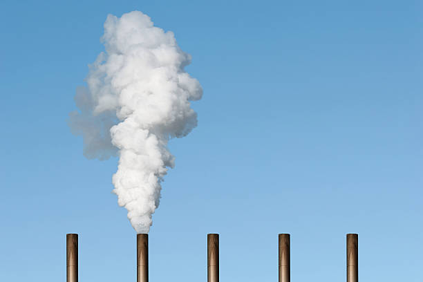 XXL air pollution thick white smoke with blue sky (XXL) smoke stack photos stock pictures, royalty-free photos & images